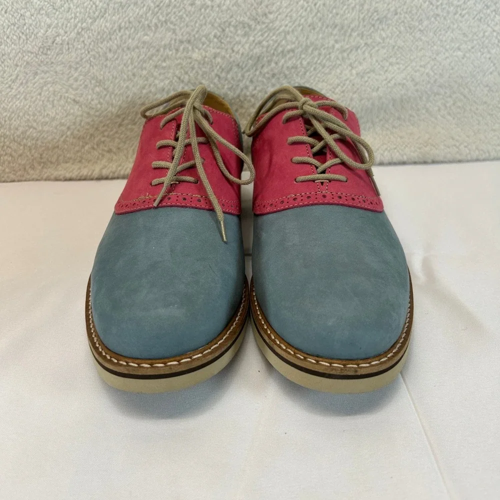 1901 Mens Blue Pink Leather Suede Saddle Oxford Brogue Shoes M23109 Size 9.5M